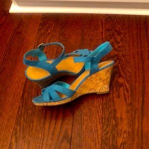 Turquoise Cork Strappy Wedge Sandal